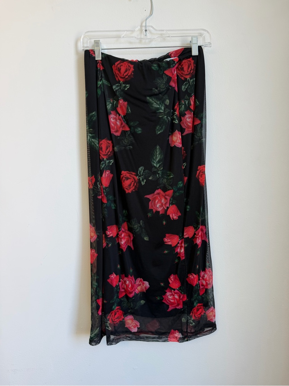 twik Black Maxi Skirt with Red Rose Print